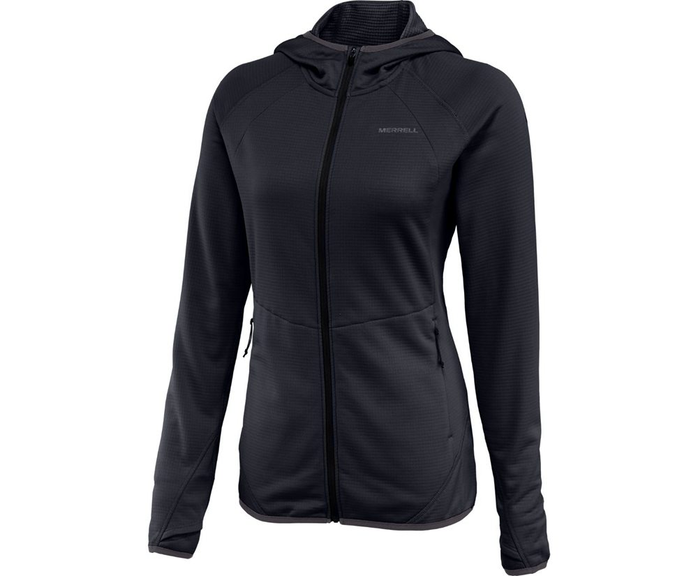 Merrell Jackets Black - Terrain Geotex Full Zip Hoodie - Womens 82OSHWBEP